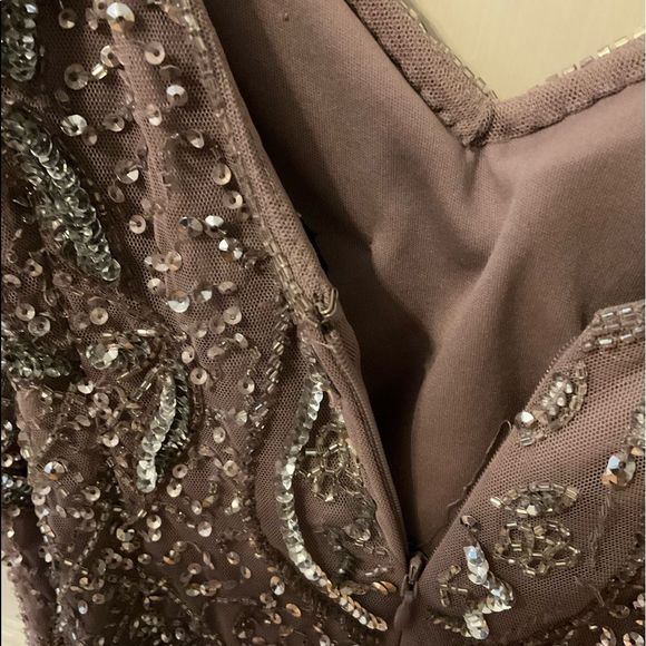 Aiden Mattox Mauve netted sequin beaded dress 6 - Picture 3 of 7